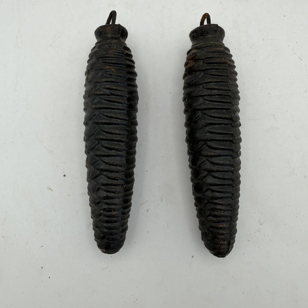 Set Pair Of Vintage Cast Iron Cuckoo Clock Weights 1 Lb 14oz 4.75"